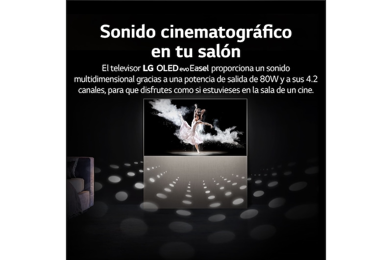 LG Televisor LG  4K OLED evo EASEL, Procesador Inteligente de Máxima Potencia 4K a9 Gen 5 con IA, compatible con el 100% de formatos HDR, HDR Dolby Vision y Dolby Atmos.  Smart TV webOS22. Exclusivo y elegante diseño en caballete., 65ART90E6QA