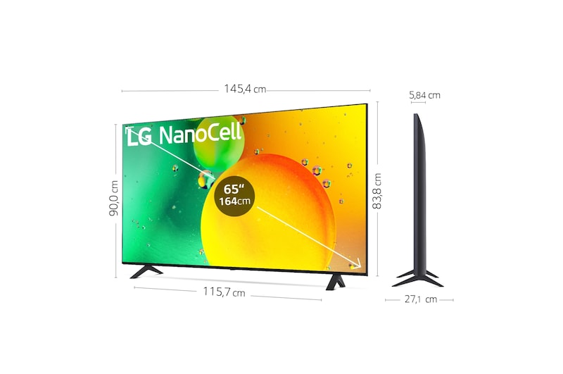 LG Televisor LG 4K Nanocell, Procesador de Gran Potencia 4K a5 Gen 5, compatible con formatos HDR 10, HLG y HGiG, Smart TV webOS22, 65NANO756QC