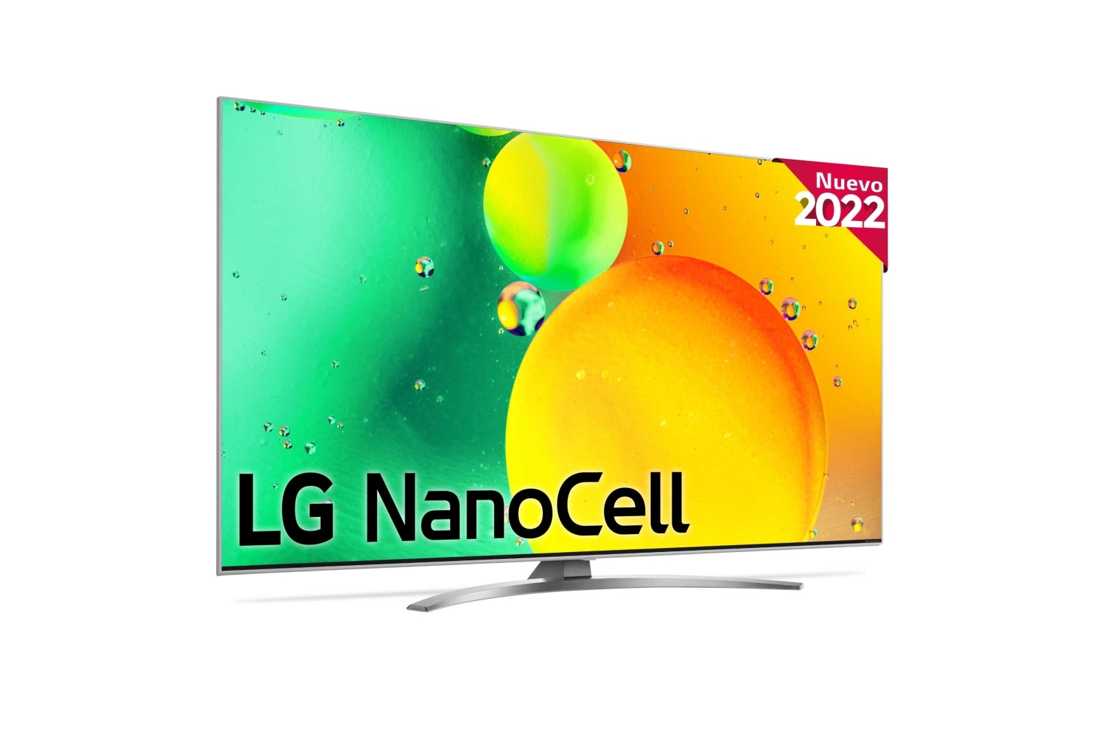 TV LG NanoCell 65NANO786QA visto de frente y el logo del producto.