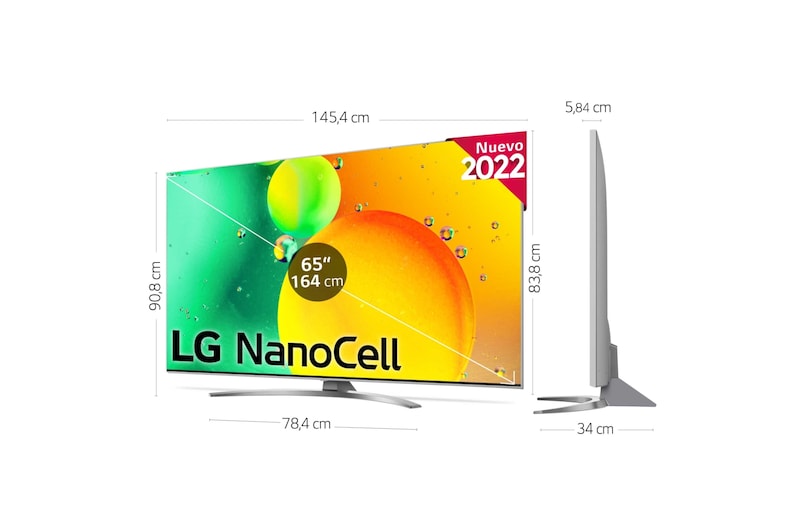 LG Televisor LG 4K Nanocell, Procesador de Gran Potencia 4K a5 Gen 5, compatible con formatos HDR 10, HLG y HGiG, Smart TV webOS22, 65NANO786QA