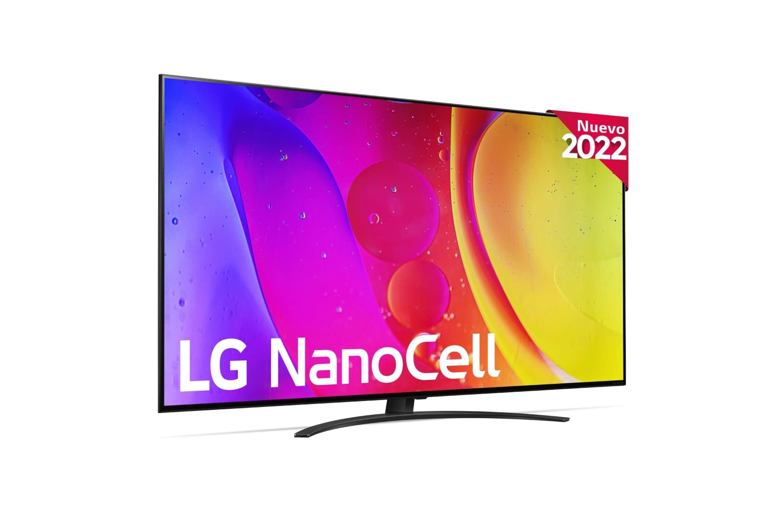 TV LG NanoCell 65NANO826QB visto de frente y el logo del producto.