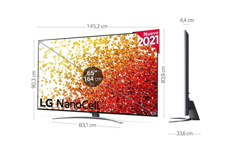 LG 4K NanoCell, SmartTV webOS 6.0, Procesador Inteligente 4K α7 Gen4 con AI, HDR Dolby Vision, DOLBY ATMOS [Clase de eficiencia energética G], 65NANO926PB