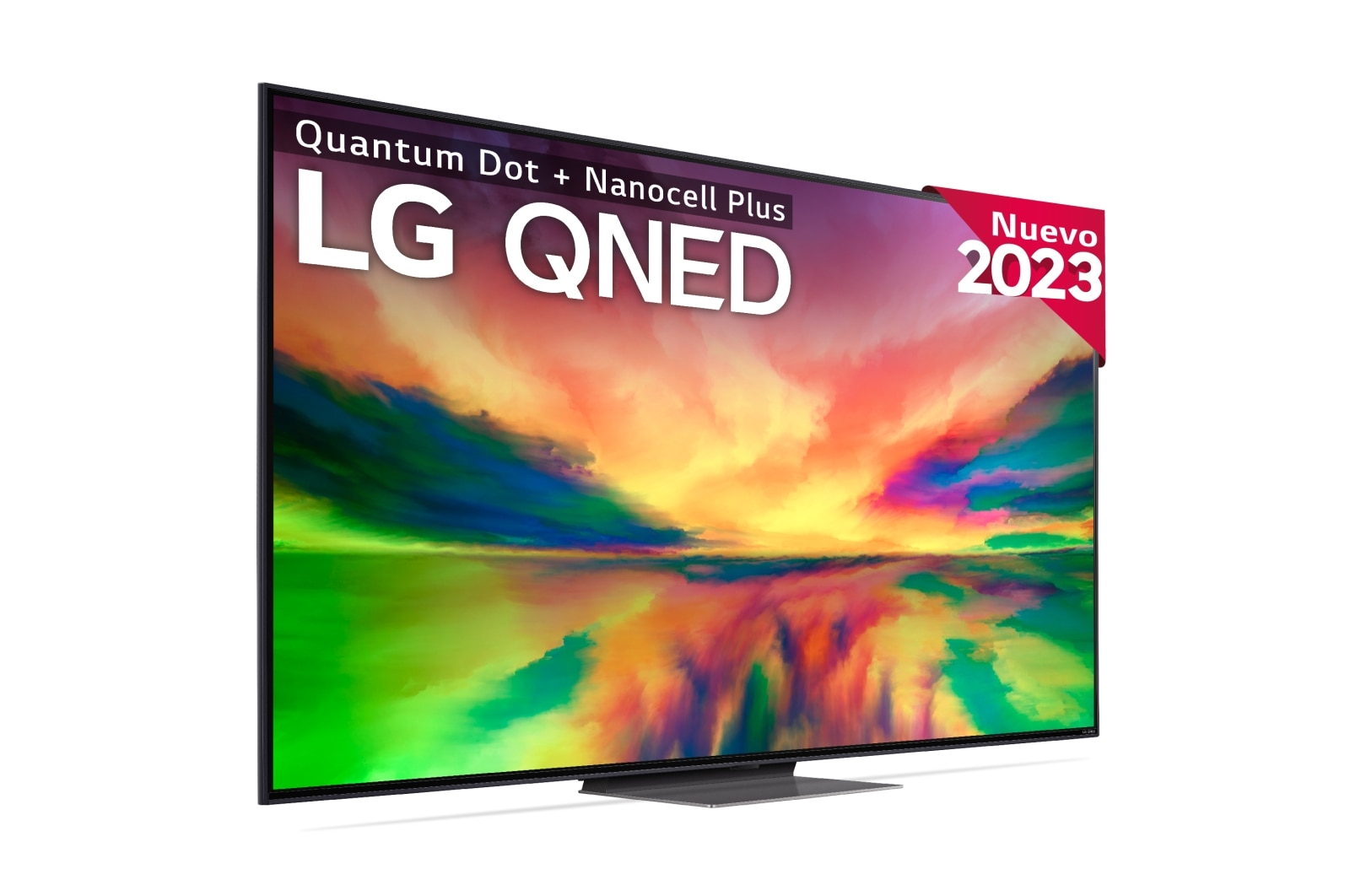 Vista frontal del televisor LG qned con imagen rellena y logotipo del producto