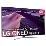 Imagen frontal de un TV QNED MiniLED con el logo