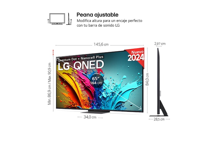LG TV LG QNED 4K de 65'' s86 + Barra de sonido inteligente LG S70TY, 65QNED8T6B.ESB