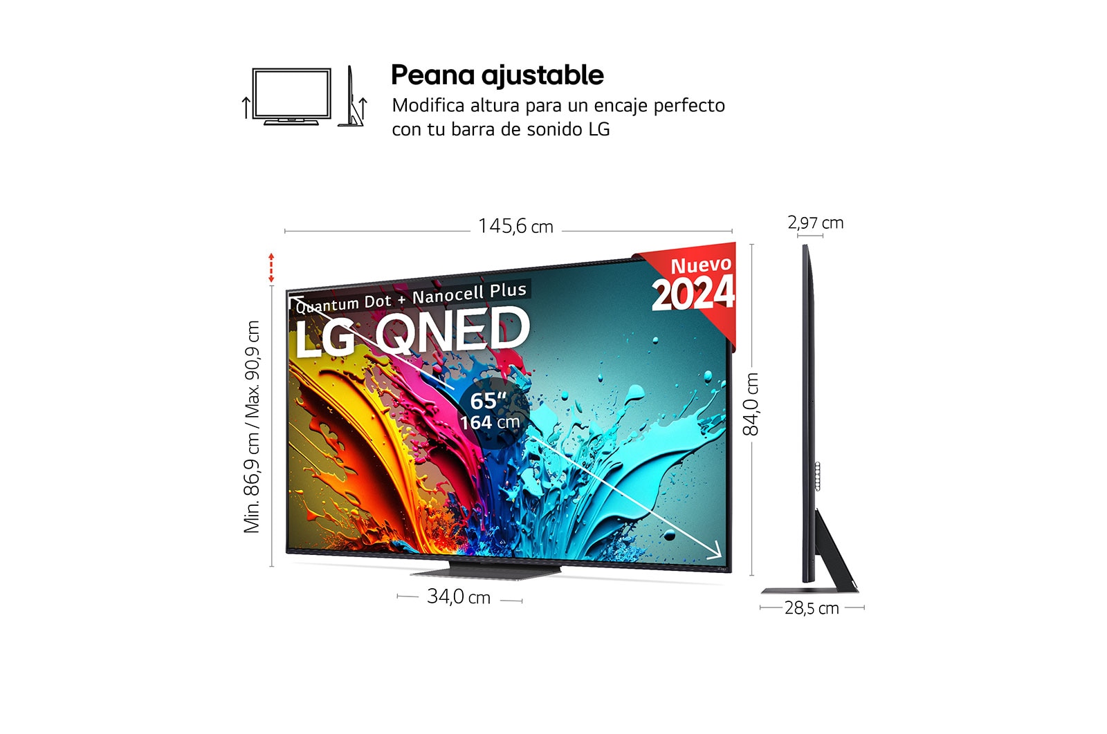 LG TV LG QNED 4K de 65'' s86 + Barra de sonido inteligente LG S70TY, 65QNED8T6B.ESB