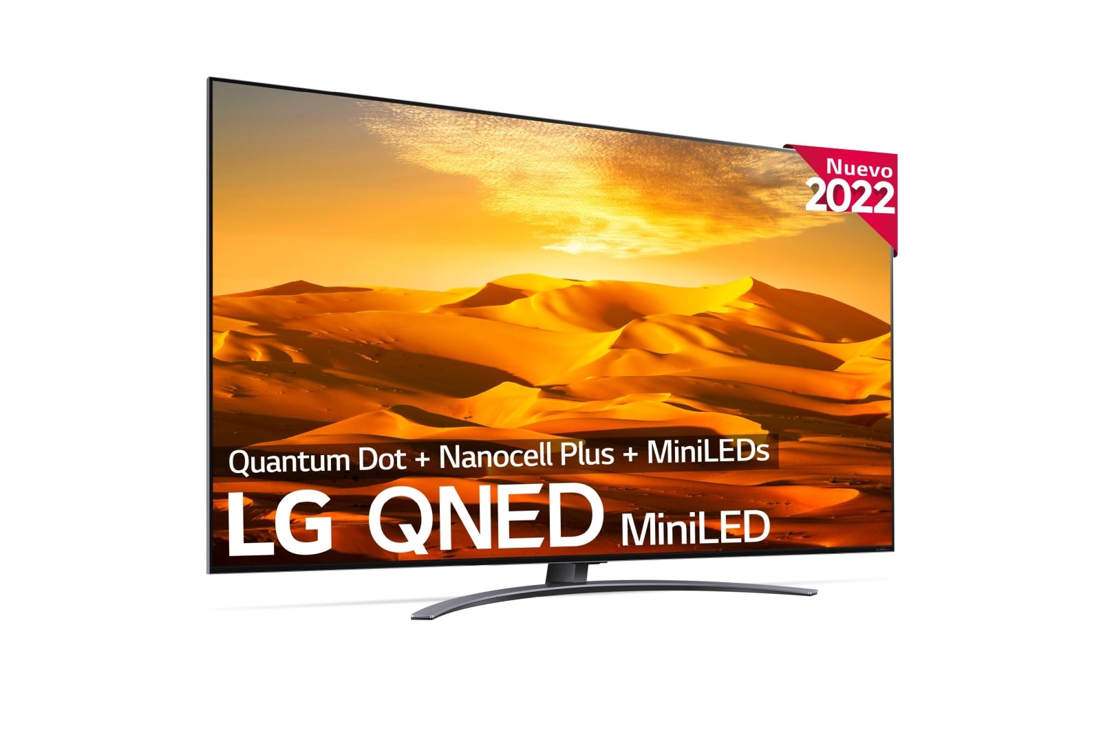 Imagen frontal de un TV QNED MiniLED con el logo