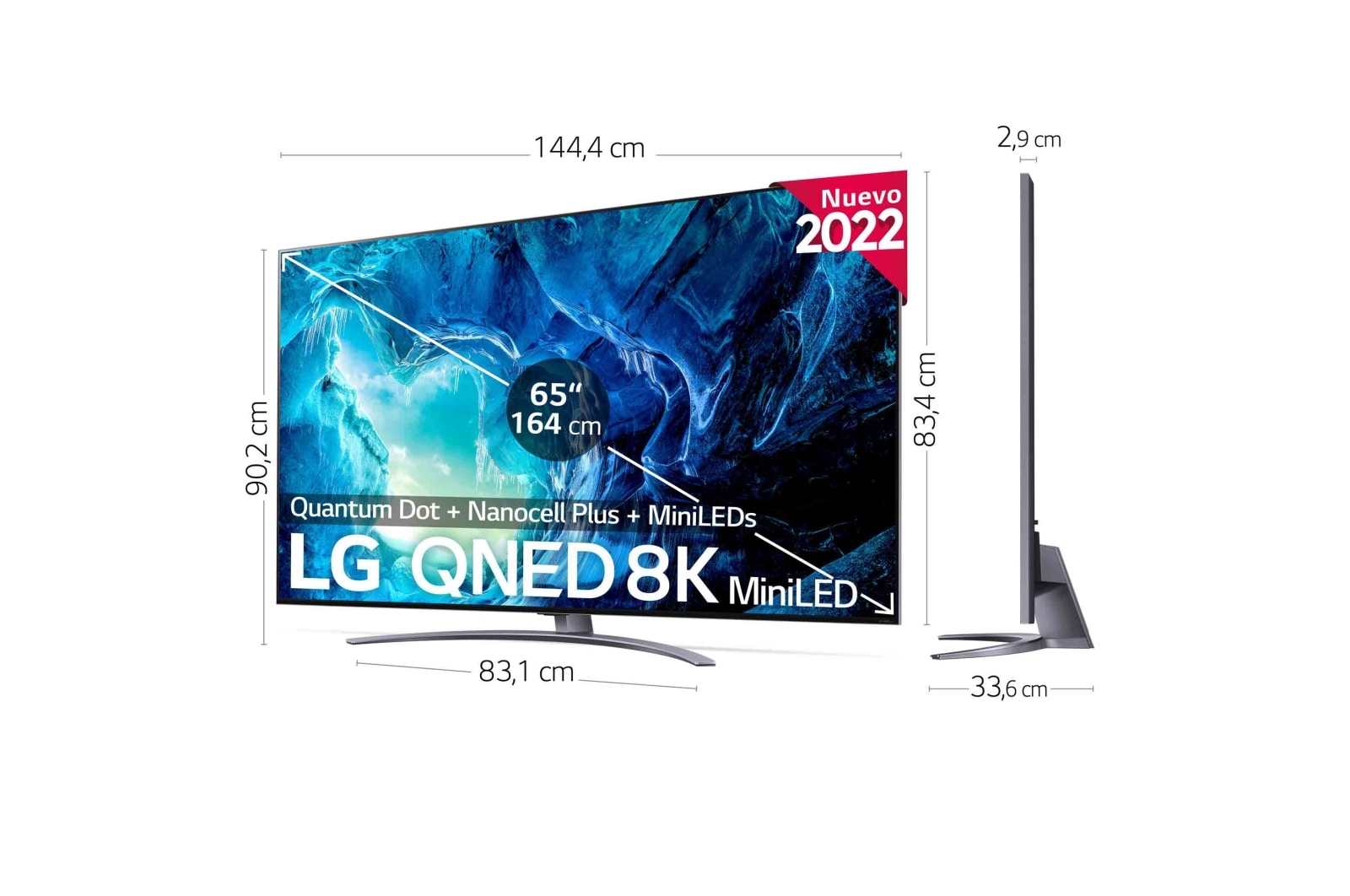 LG Televisor LG 8K QNED Mini LED, Procesador Inteligente de Máxima Potencia 8K a9 Gen 5 con IA, compatible con el 100% de formatos HDR, HDR Dolby Vision y Dolby Atmos, Smart TV webOS22, 65QNED966QA