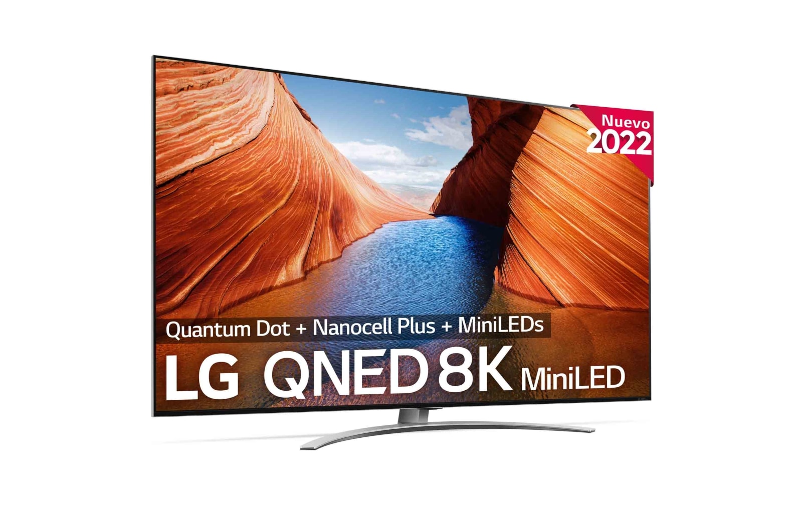Imagen frontal de un TV QNED MiniLED con el logo