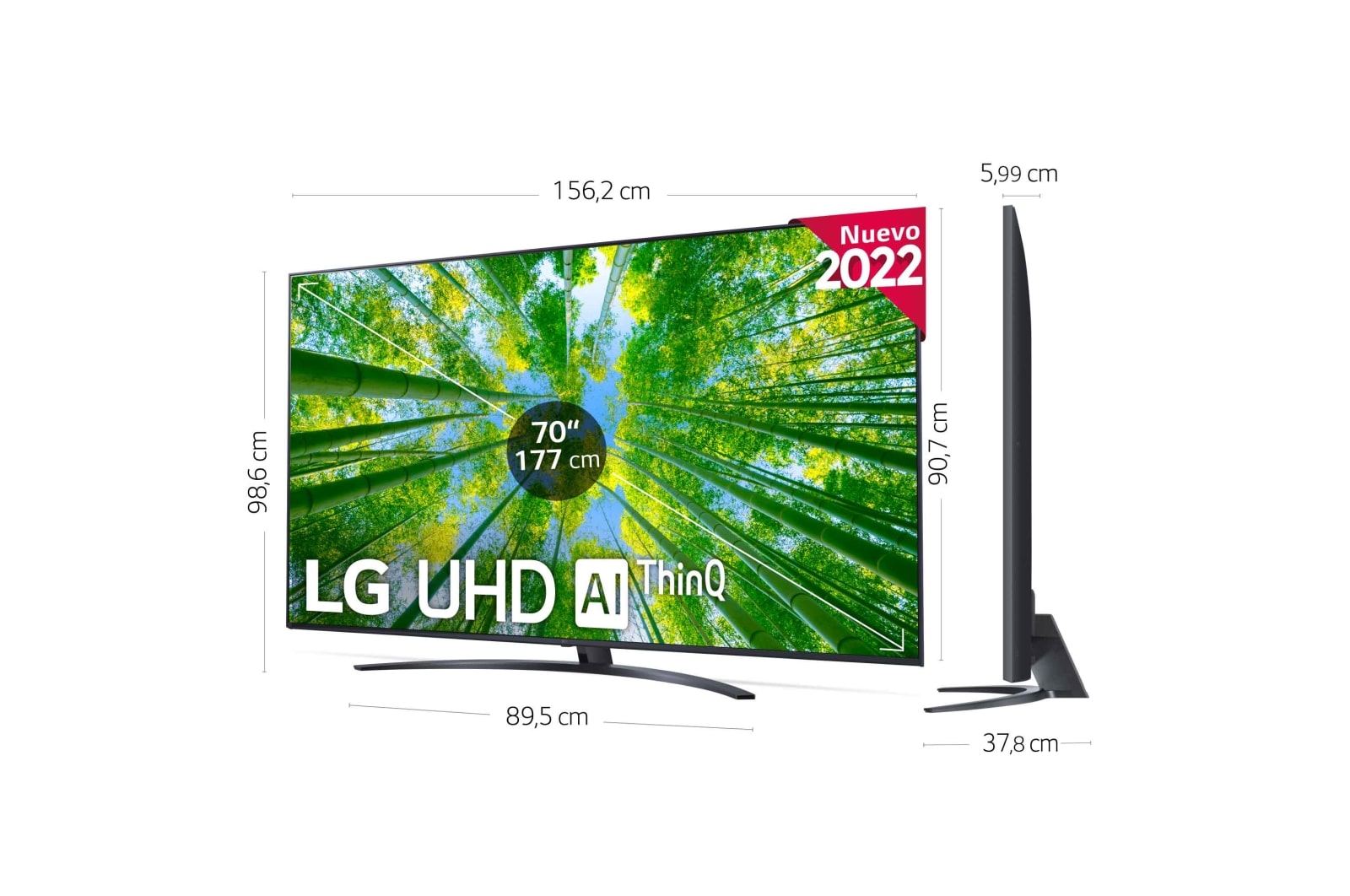 LG Televisor LG 4K UHD, Procesador de Gran Potencia 4K a5 Gen 5, compatible con formatos HDR 10, HLG y HGiG, Smart TV webOS22., 70UQ81006LB