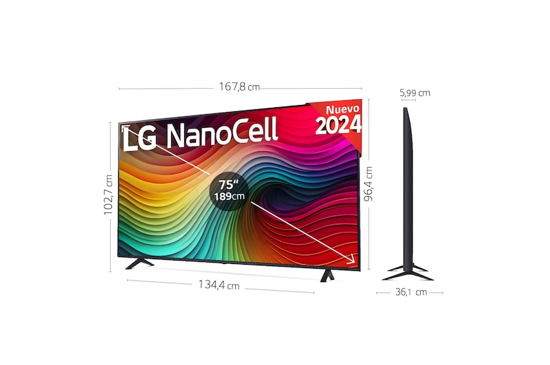 LG 75 pulgadas TV LG NANOCELL 4K serie AI NANO81  con Smart TV WebOS24, 75NANO81T6A
