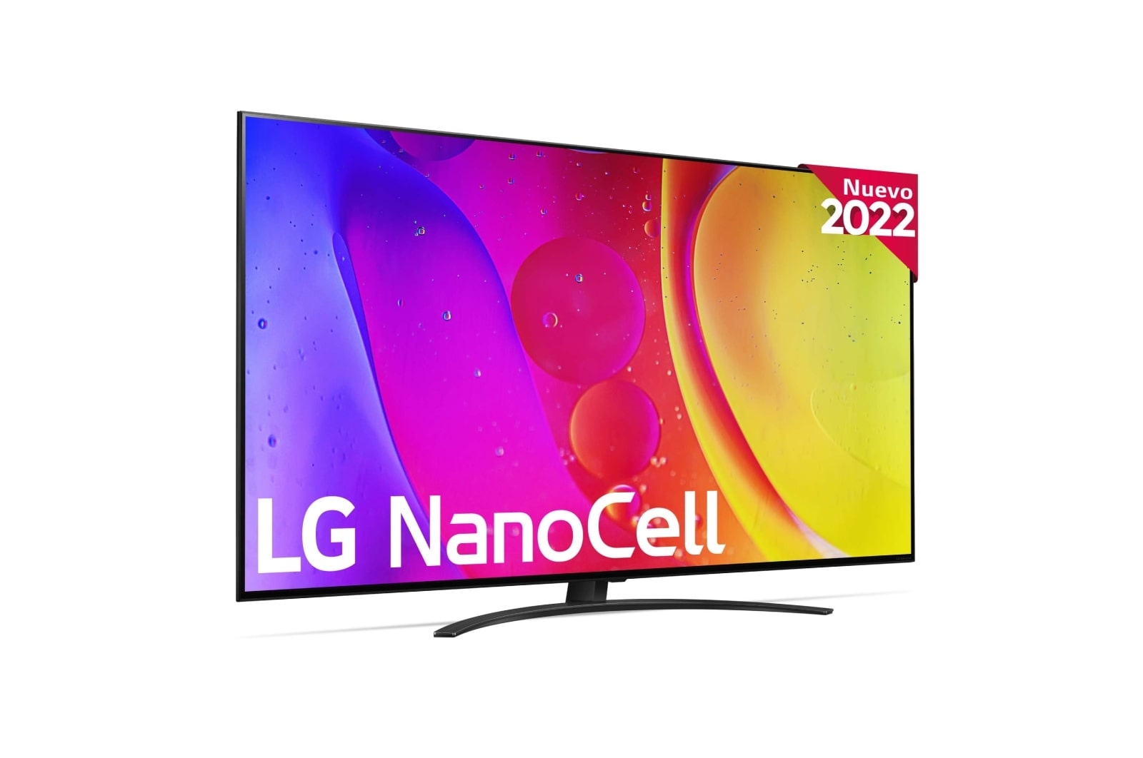 TV LG NanoCell 75NANO826QB visto de frente y el logo del producto.