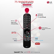 LG 4K NanoCell, SmartTV webOS 6.0, Procesador Inteligente 4K α7 Gen4 con AI, HDR Dolby Vision, DOLBY ATMOS [Clase de eficiencia energética G], 75NANO856PA