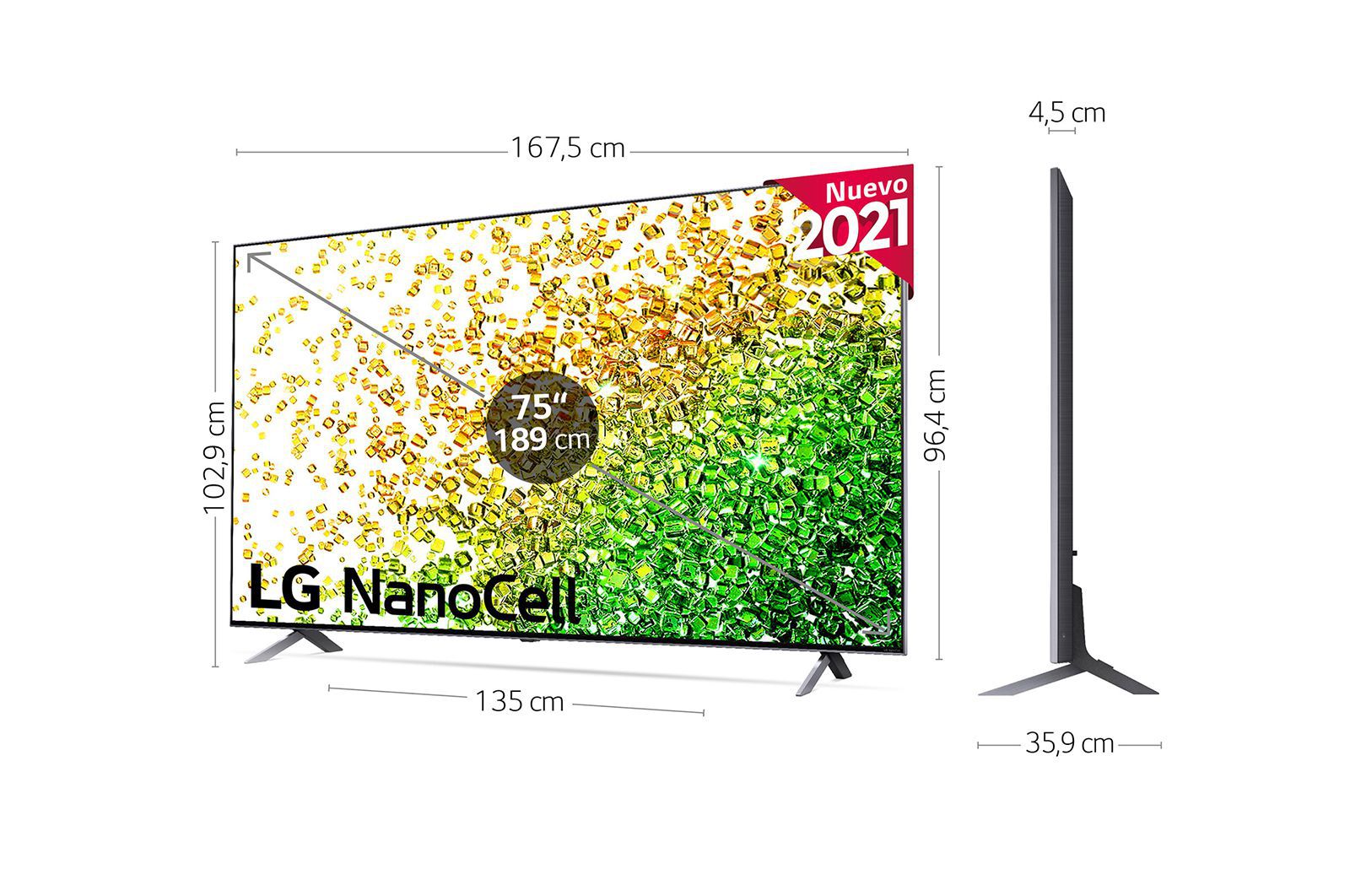 LG 4K NanoCell, SmartTV webOS 6.0, Procesador Inteligente 4K α7 Gen4 con AI, HDR Dolby Vision, DOLBY ATMOS [Clase de eficiencia energética G], 75NANO856PA