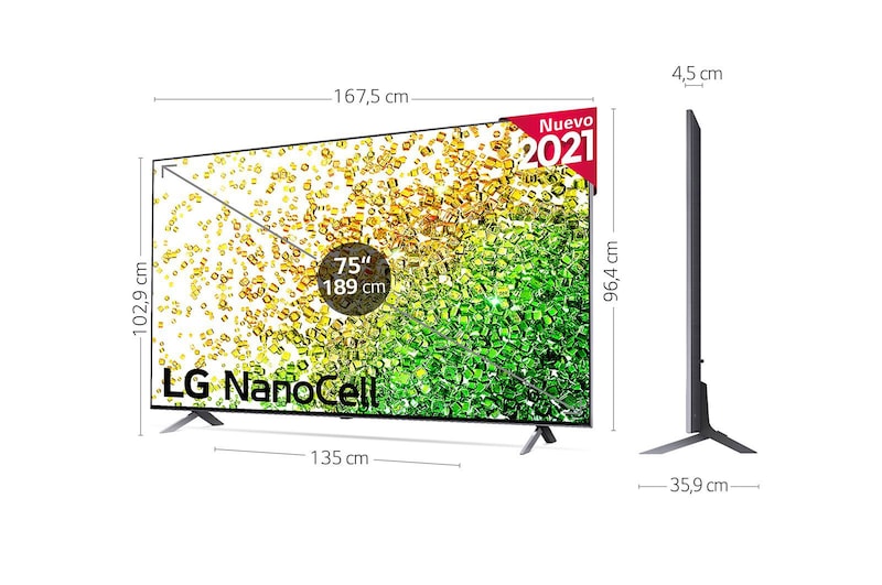 LG 4K NanoCell, SmartTV webOS 6.0, Procesador Inteligente 4K α7 Gen4 con AI, HDR Dolby Vision, DOLBY ATMOS [Clase de eficiencia energética G], 75NANO856PA