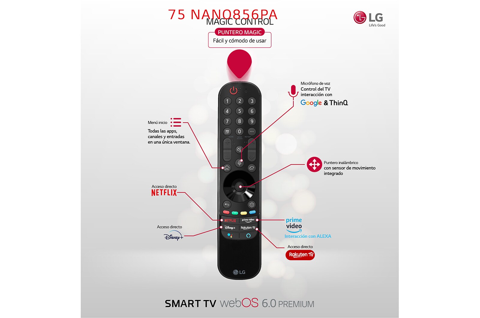 LG 4K NanoCell, SmartTV webOS 6.0, Procesador Inteligente 4K α7 Gen4 con AI, HDR Dolby Vision, DOLBY ATMOS [Clase de eficiencia energética G], 75NANO856PA