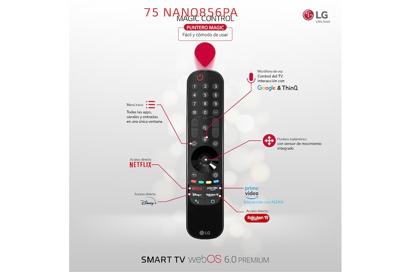 LG 4K NanoCell, SmartTV webOS 6.0, Procesador Inteligente 4K α7 Gen4 con AI, HDR Dolby Vision, DOLBY ATMOS [Clase de eficiencia energética G], 75NANO856PA