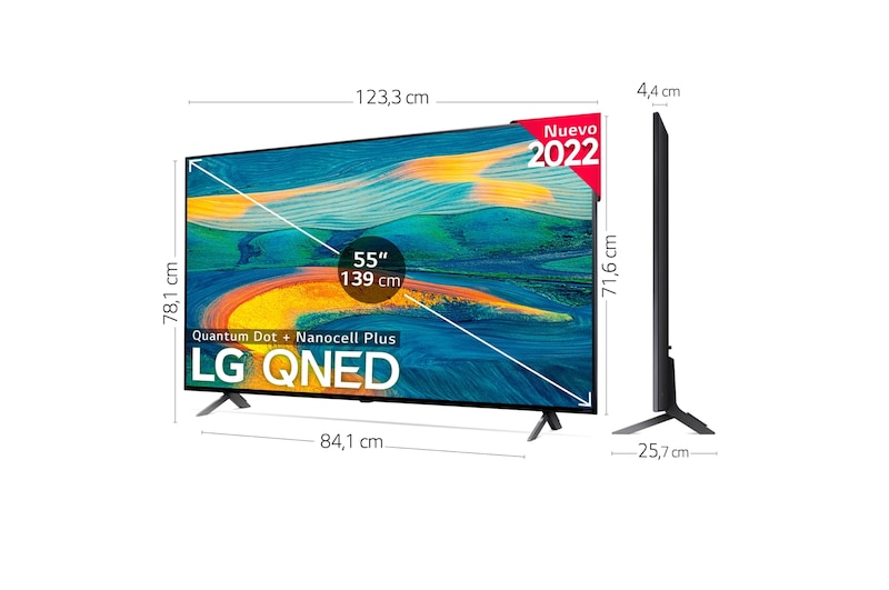 LG TV LG 4K QNED, Procesador Inteligente α5 Gen5 AI Processor 4K, compatible con formatos HDR 10, HLG y HGiG, Smart TV webOS22, perfecto para Gaming, 75QNED7S6QA