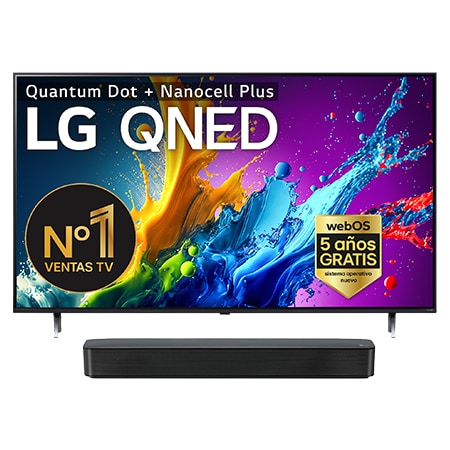 Vista frontal de Pack TV LG QNED80 75&#34; &#43; Barra de Sonido SQM1 75QNED80T6A.ESB