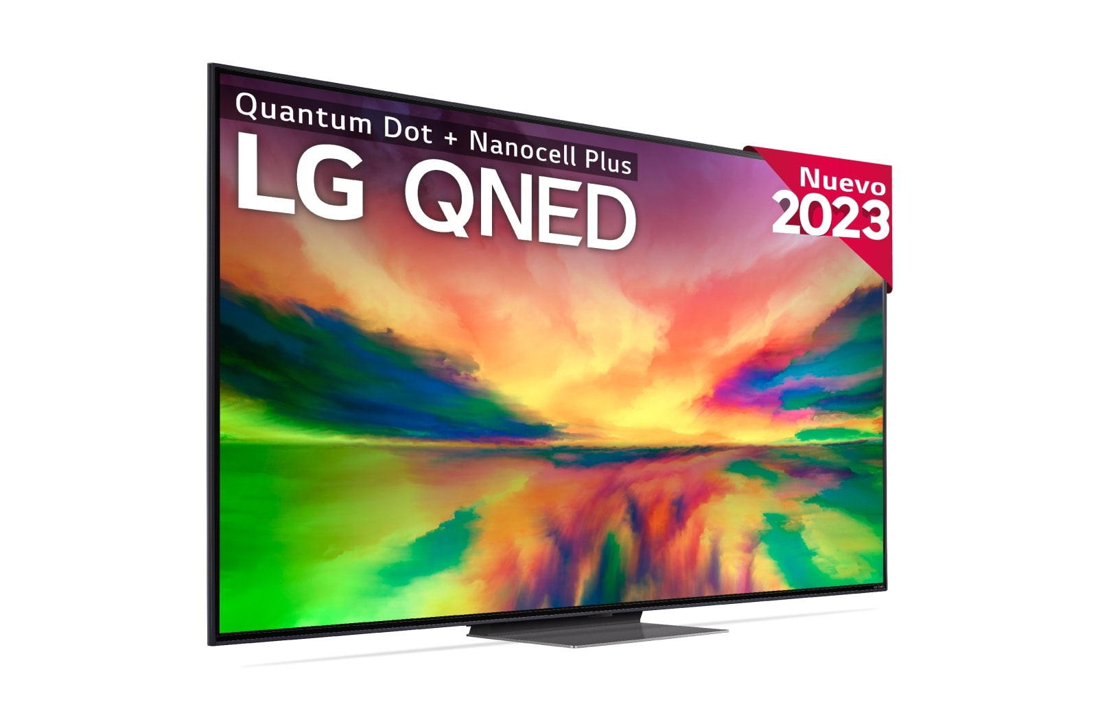 Vista frontal del televisor LG qned con imagen rellena y logotipo del producto