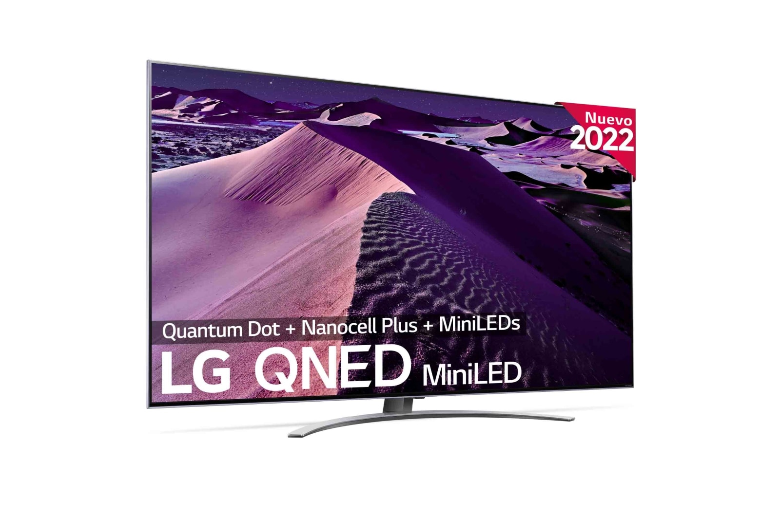 Imagen frontal de un TV QNED MiniLED con el logo