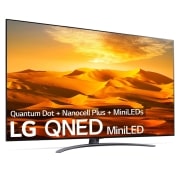 Imagen frontal de un TV QNED MiniLED con el logo