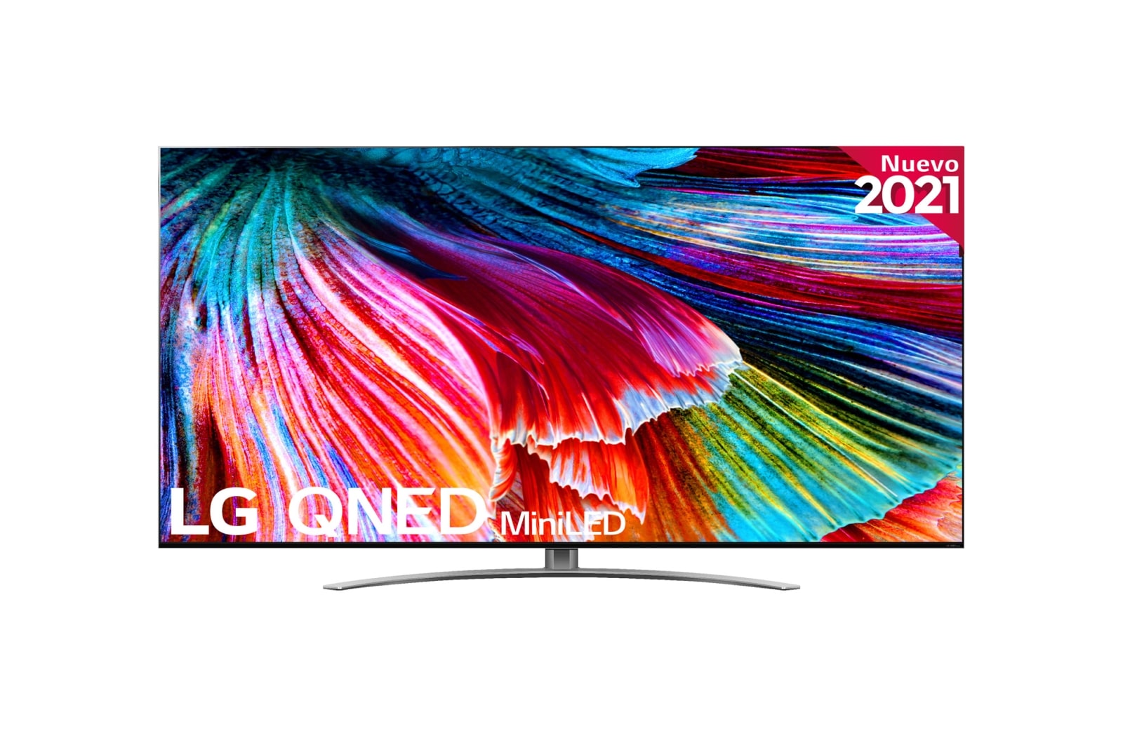 Vista frontal de TV LG 8K QNED Mini LED, SmartTV webOS 6.0, Procesador Inteligente 8K α9 Gen4 con AI, Gaming Pro TV, Compatible con el 100% de formatos HDR, HDR Dolby Vision, DOLBY ATMOS, Eficiencia energética G 65QNED996PB