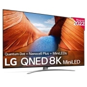 Imagen frontal de un TV QNED MiniLED con el logo