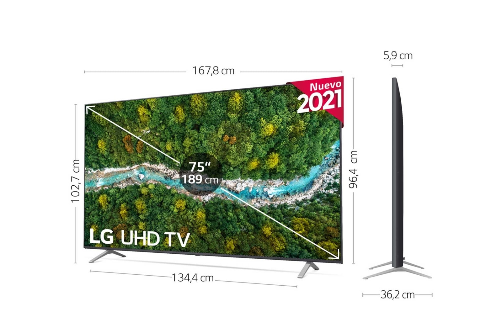 LG 4K UHD, SmartTV webOS 6.0, Procesador de Imagen 4K Quad Core [Clasificación energética G], 75UP76706LB