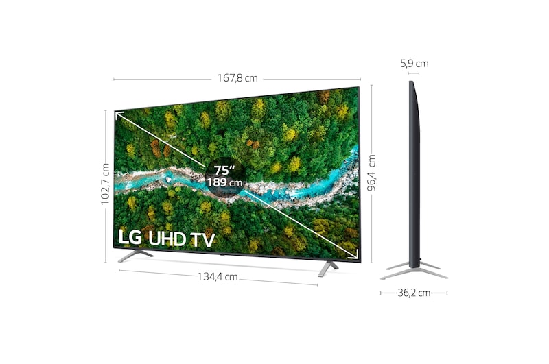LG 4K UHD, SmartTV webOS 6.0, Procesador de Imagen 4K Quad Core [Clasificación energética G], 75UP77109LC