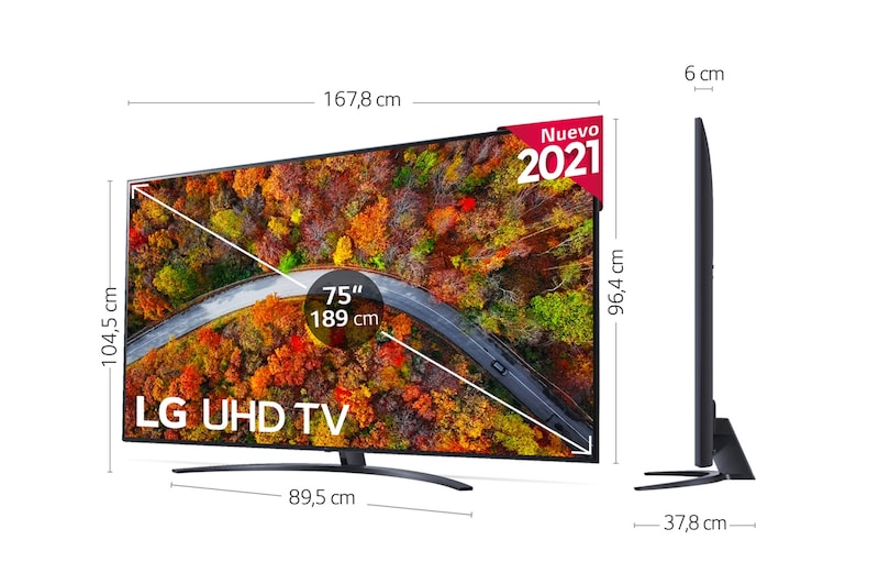 LG 4K UHD, SmartTV webOS 6.0, Procesador de Imagen 4K Quad Core [Clasificación energética G], 75UP81006LR