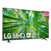 Vista frontal de Televisor LG 4K UHD, Procesador de Gran Potencia 4K a5 Gen 5, compatible con formatos HDR 10, HLG y HGiG, Smart TV webOS22. 75UQ80006LB