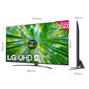 LG Televisor LG 4K UHD, Procesador de Gran Potencia 4K a5 Gen 5, compatible con formatos HDR 10, HLG y HGiG, Smart TV webOS22., 75UQ81006LB