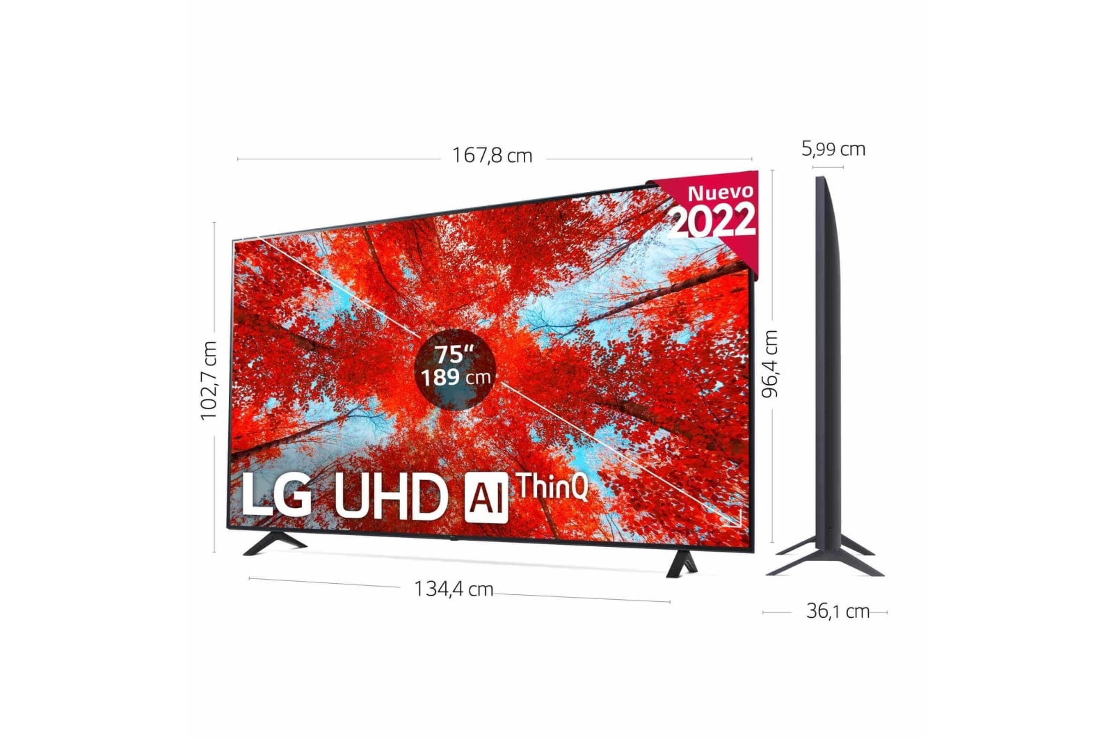 LG Televisor LG 4K UHD, Procesador de Gran Potencia 4K a5 Gen 5, compatible con formatos HDR 10, HLG y HGiG, Smart TV webOS22., 75UQ90006LA