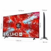 LG Televisor LG 4K UHD, Procesador de Gran Potencia 4K a5 Gen 5, compatible con formatos HDR 10, HLG y HGiG, Smart TV webOS22., 75UQ90006LA