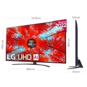 LG Televisor LG 4K UHD, Procesador de Gran Potencia 4K a5 Gen 5, compatible con formatos HDR 10, HLG y HGiG, Smart TV webOS22., 75UQ91006LA