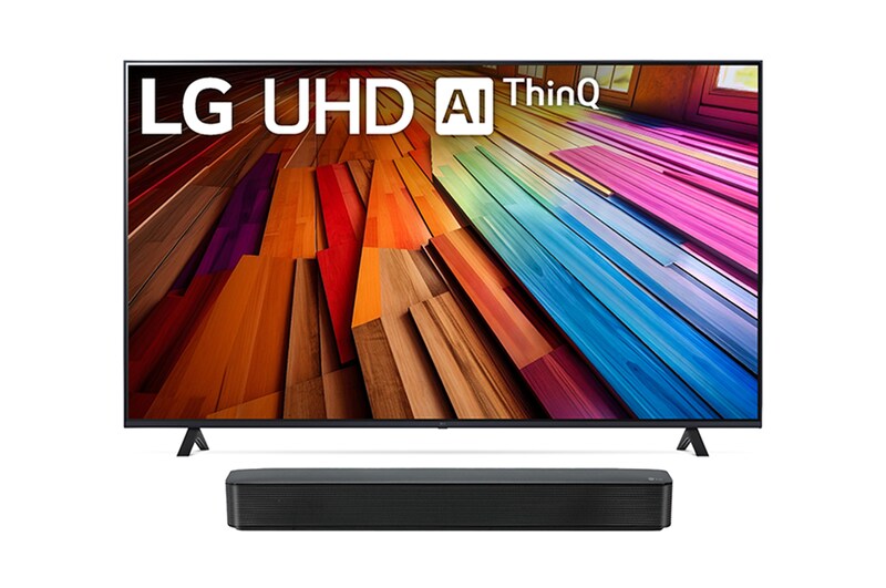 Vista frontal de Pack TV LG UHD UT80 75"  + Barra de Sonido SQM1 75UT80006LA.ESB