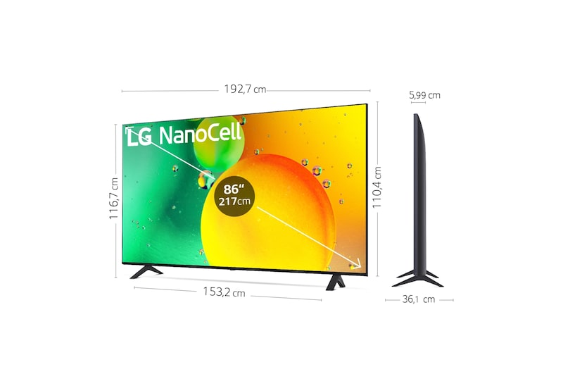 LG Televisor LG 4K Nanocell, Procesador de Gran Potencia 4K a5 Gen 5, compatible con formatos HDR 10, HLG y HGiG, Smart TV webOS22, 86NANO756QA