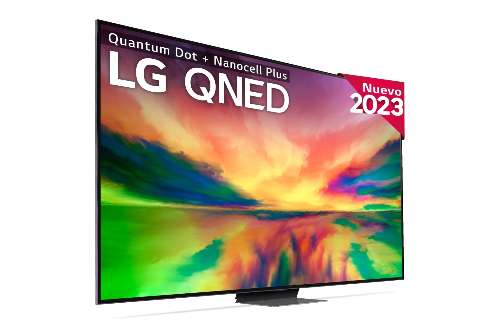 Vista frontal del televisor LG qned con imagen rellena y logotipo del producto