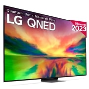 Vista frontal del televisor LG qned con imagen rellena y logotipo del producto