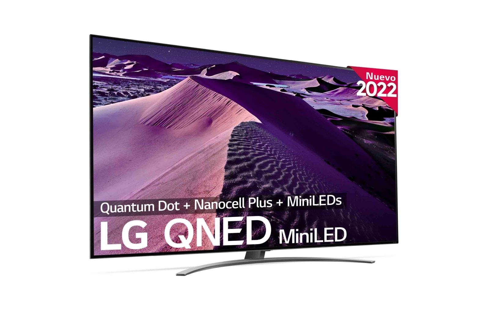 Imagen frontal de un TV QNED MiniLED con el logo