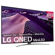 Imagen frontal de un TV QNED MiniLED con el logo