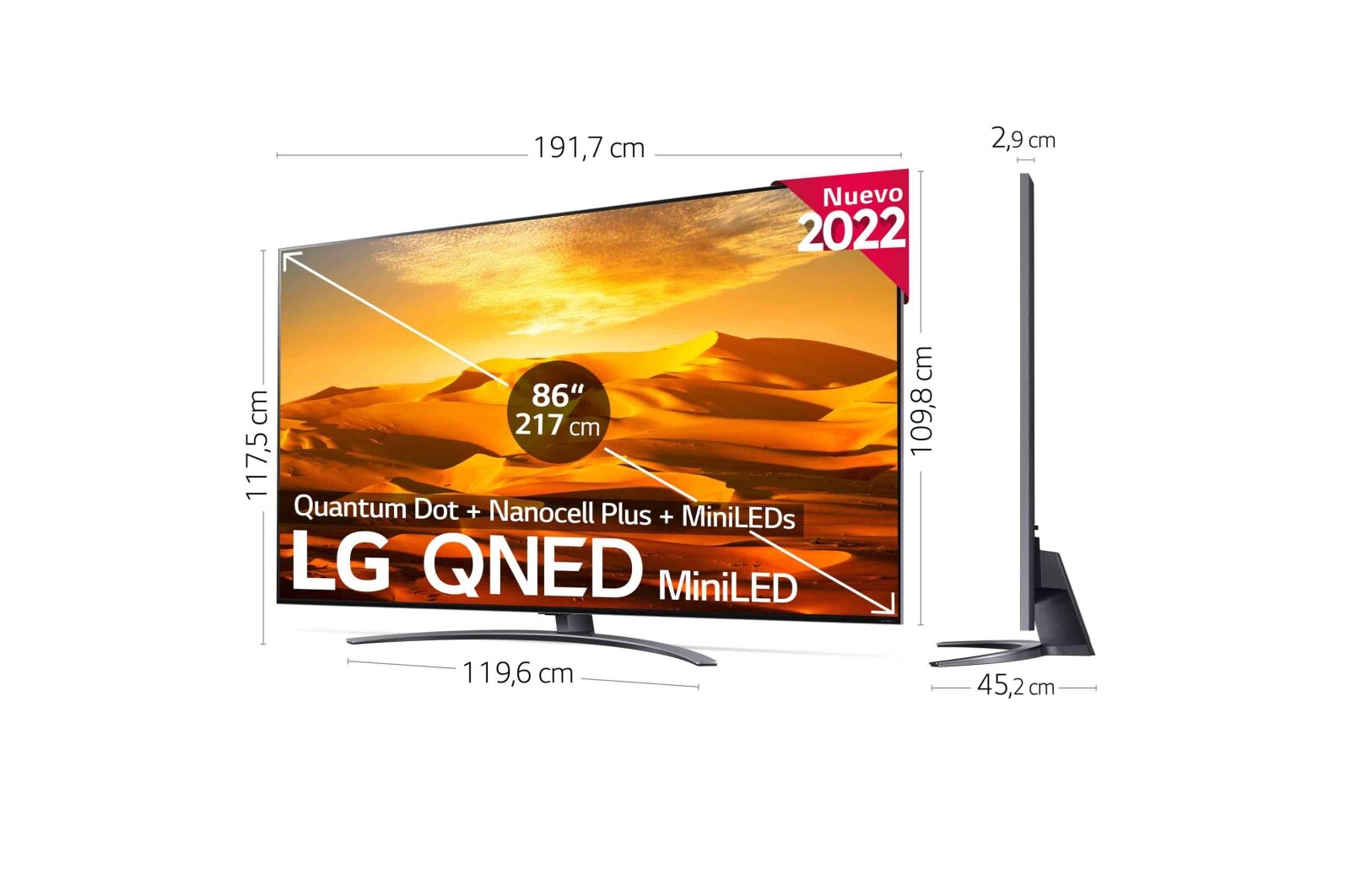 LG Televisor LG 4K QNED Mini LED, Procesador Inteligente de Gran Potencia 4K α7 Gen 5 con IA, compatible con el 100% de formatos HDR, HDR Dolby Vision y Dolby Atmos, Smart TV webOS22, perfecto para Gaming, 86QNED916QA