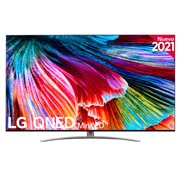 Vista frontal de TV LG 8K QNED Mini LED, SmartTV webOS 6.0, Procesador Inteligente 8K α9 Gen4 con AI, Gaming Pro TV, Compatible con el 100% de formatos HDR, HDR Dolby Vision, DOLBY ATMOS, Eficiencia energética G 86QNED996PB