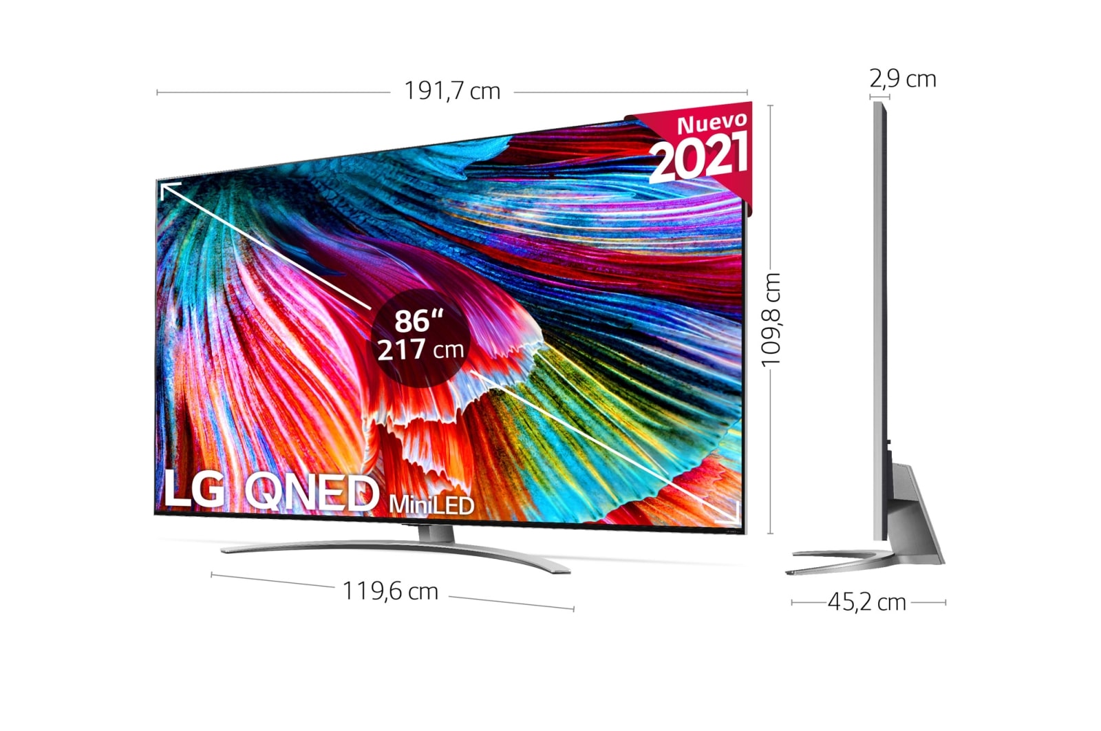 LG TV LG 8K QNED Mini LED, SmartTV webOS 6.0, Procesador Inteligente 8K α9 Gen4 con AI, Gaming Pro TV, Compatible con el 100% de formatos HDR, HDR Dolby Vision, DOLBY ATMOS, Eficiencia energética G, 86QNED996PB