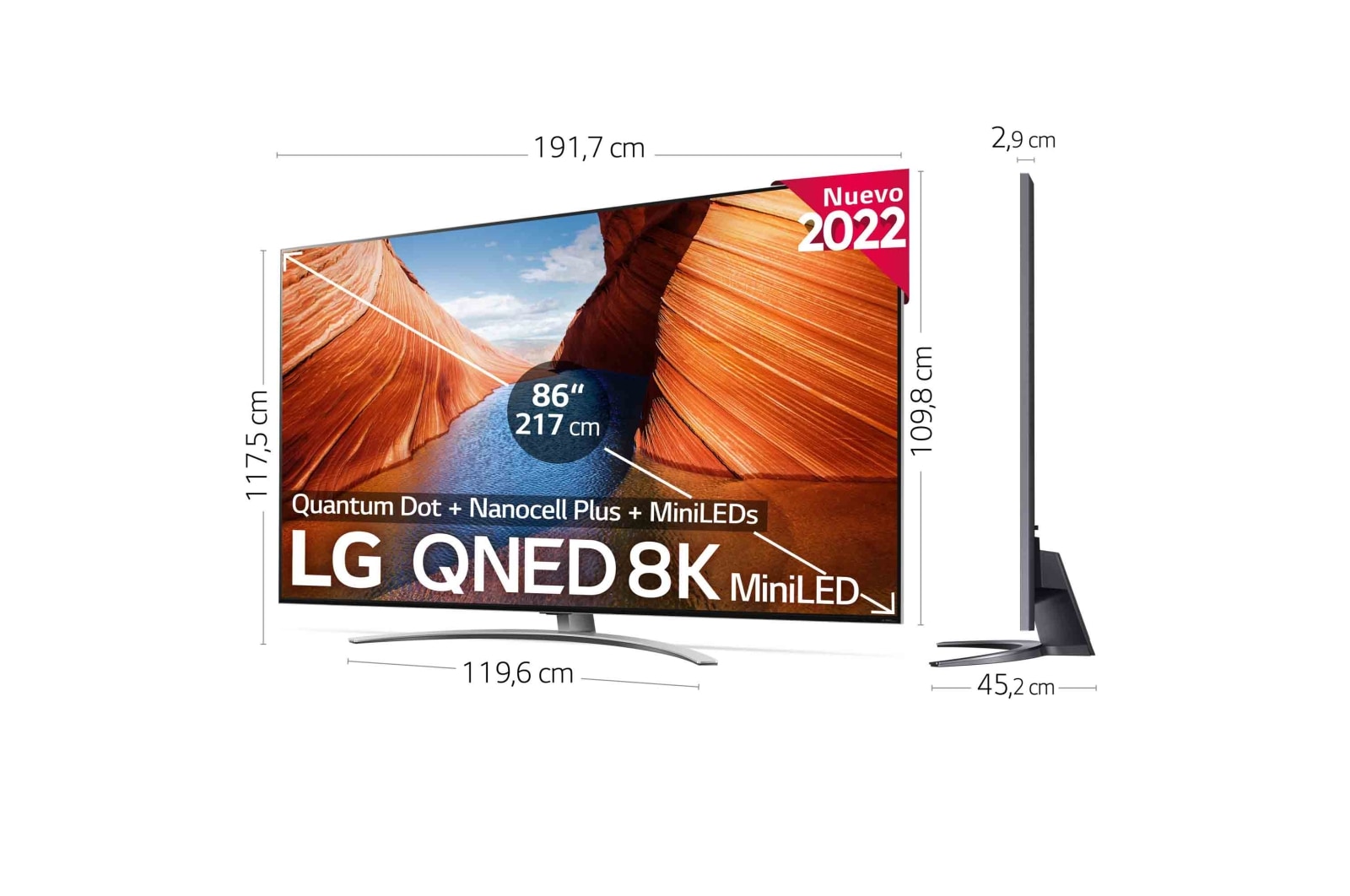 LG Televisor LG 8K QNED Mini LED, Procesador Inteligente de Máxima Potencia 8K α9 Gen 5 con IA, compatible con el 100% de formatos HDR, HDR Dolby Vision y Dolby Atmos, Smart TV webOS22, perfecto para Gaming., 86QNED996QB