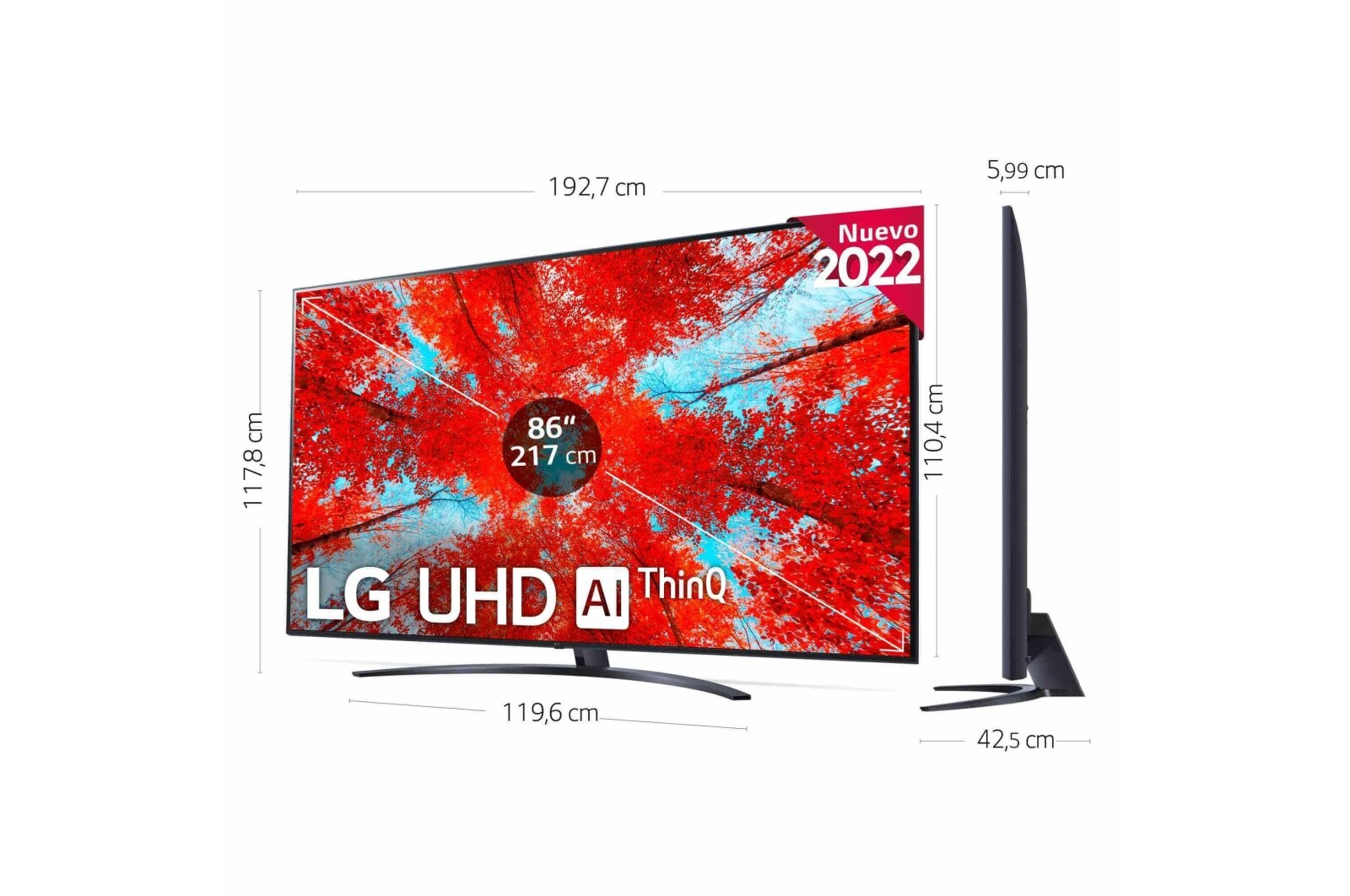 LG Televisor LG 4K UHD, Procesador Inteligente de Gran Potencia 4K a7 Gen 5 con IA, compatible con formatos HDR 10, HLG y HGiG, Smart TV webOS22., 86UQ91006LA