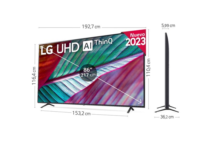 LG Outlet TV LG  UHD 4K de 86'' Serie 76, Procesador Alta Potencia, HDR10 / Dolby Digital Plus, Smart TV webOS23., 86UR76006LC.OUTLET