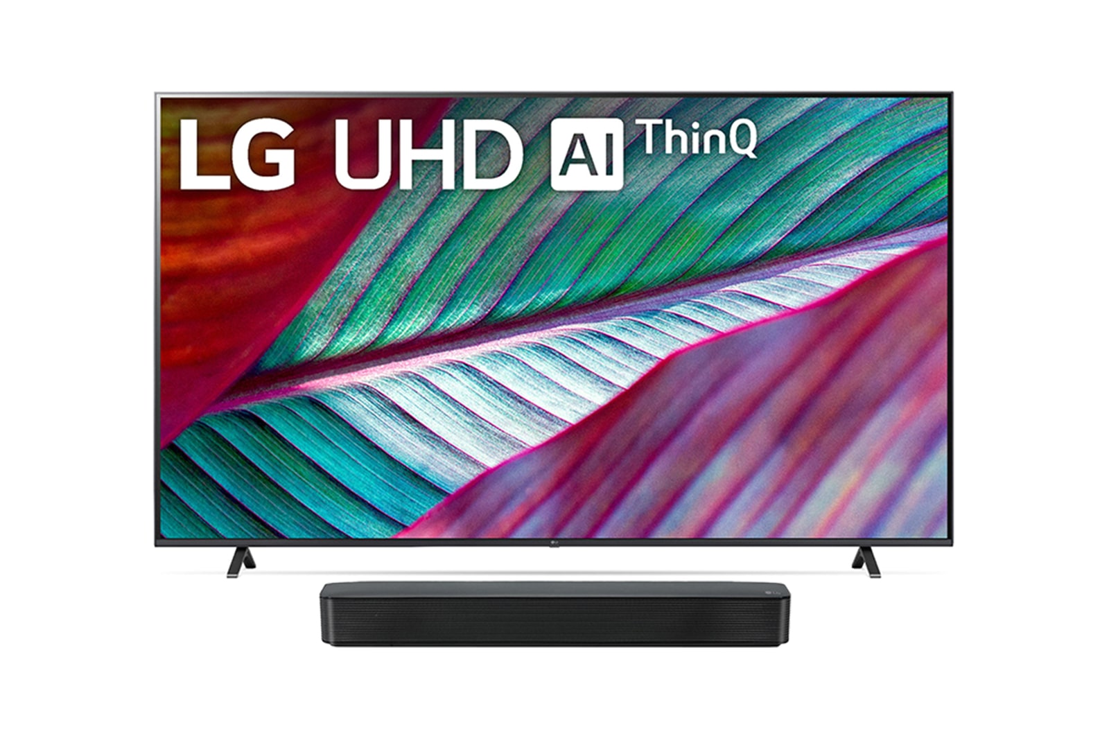 Vista frontal de Pack TV LG UHD UR78 86&#34; &#43; Barra de Sonido SQM1 86UR78006LB.ESB