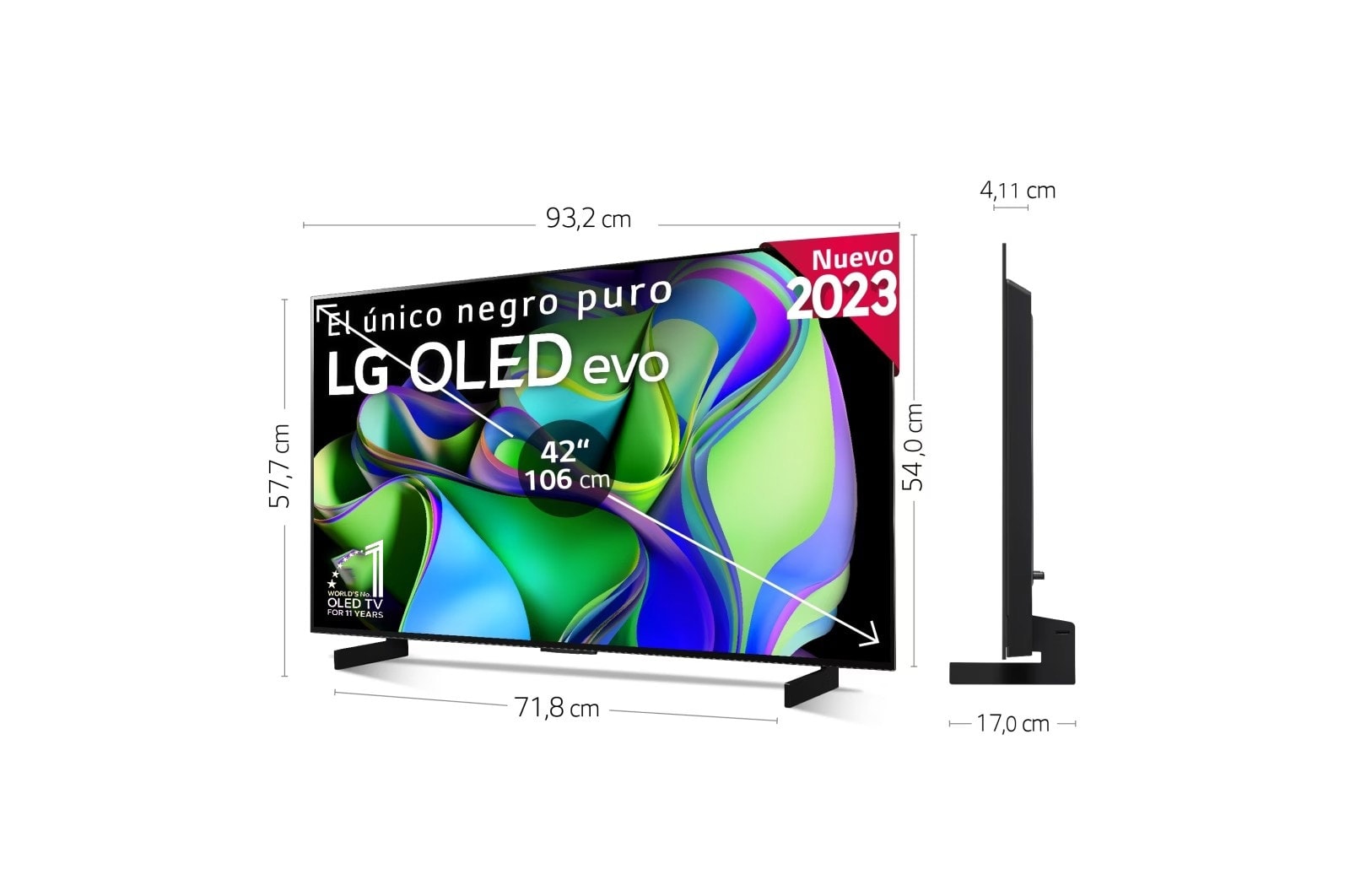LG TV LG  OLED evo 4K de 42'' C3, Procesador Máxima Potencia, Dolby Vision / Dolby ATMOS, Smart TV webOS23, el mejor TV para Gaming., OLED42C34LA